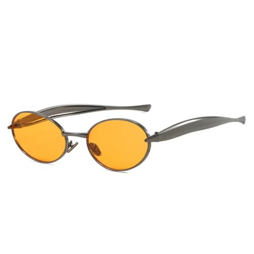 PPFVVTV Retro Metall Kleine Ovale Punk Damen Sonnenbrillen Shades UV400 (Gun Orange) von PPFVVTV