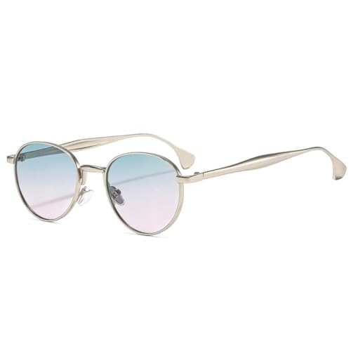 PPFVVTV Retro Metall Runde Punk Herren Sonnenbrillen Shades UV400 Mode Trendy Gradient Damen (Silber Grün Pink) von PPFVVTV