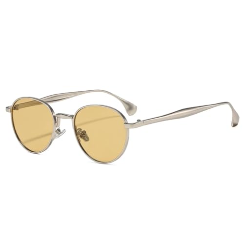 PPFVVTV Retro Metall Runde Punk Herren Sonnenbrillen Shades UV400 Mode Trendy Gradient Damen Sonnenbrille (Silber Helltee) von PPFVVTV