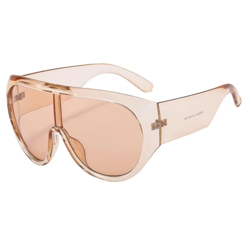 PPFVVTV Retro-Mode Großer Rahmen Integrierte Damen-Sonnenbrille Freizeit Outdoor Herren Sonnenbrille UV400 (Champagner-Lichttee) von PPFVVTV