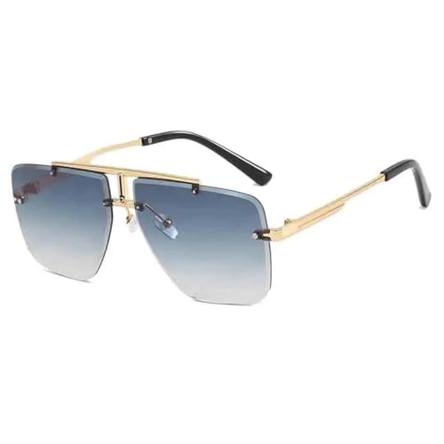 PPFVVTV Retro-Mode Randlose Damen-Sonnenbrille Luxus-Metallrahmen Herren Reise Autofahren UV400 Brille (Gold Farbverlauf Grau) von PPFVVTV