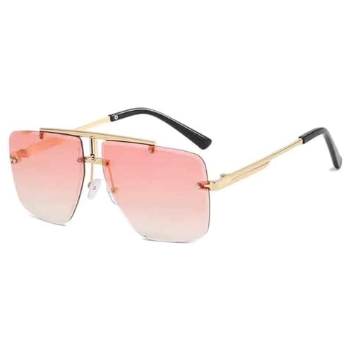 PPFVVTV Retro-Mode Randlose Damen-Sonnenbrille Luxus-Metallrahmen Herren Reise Autofahren UV400 Brille (Gold Pink) von PPFVVTV