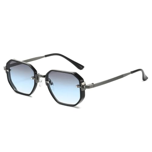 PPFVVTV Retro-Polygon-Sonnenbrille für Damen, Luxus-Sonnenbrille, modische Nieten, Farbverlauf, UV400, trendige Sonnenbrille für Herren (Schwarz, Pistole, Grau, Blau) von PPFVVTV