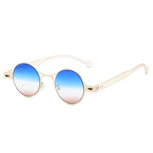 PPFVVTV Retro Runde Metall Punk Nieten Herren Sonnenbrillen Shades UV400 Mode Gradient Damen Sonnenbrille (Gelb Blau Rosa) von PPFVVTV
