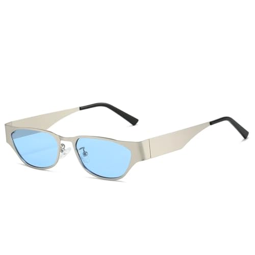 PPFVVTV Retro-Sonnenbrille in Bonbonfarben, Katzenaugen-Sonnenbrille, Damenmode, Nieten, Outdoor-Sport, Punk, Herren, Trending (2021 Silber Blau) von PPFVVTV