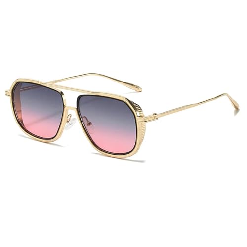 PPFVVTV Retro-Sonnenbrille mit Doppelsteg, UV400, modische Herrenbrillen, trendiger Punk-Look, Luxus für Damen (Gold-Grau-Pink) von PPFVVTV