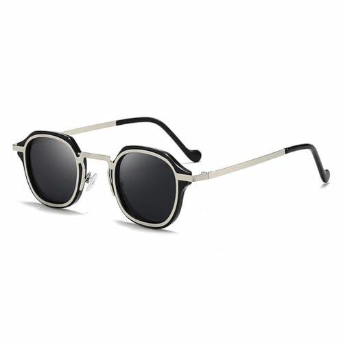 PPFVVTV Retro-Steampunk-Sonnenbrille, kleine Sonnenbrille für Männer und Frauen, Metallrahmen, UV400 (C3 Schwarz SilberSchwarz) von PPFVVTV