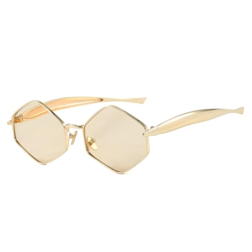 PPFVVTV Retro Unregelmäßige Polygon Cat Eye Metall Damen Sonnenbrille Fashion Shades UV400 Herren Gelb Champagner (Golden Champagner) von PPFVVTV