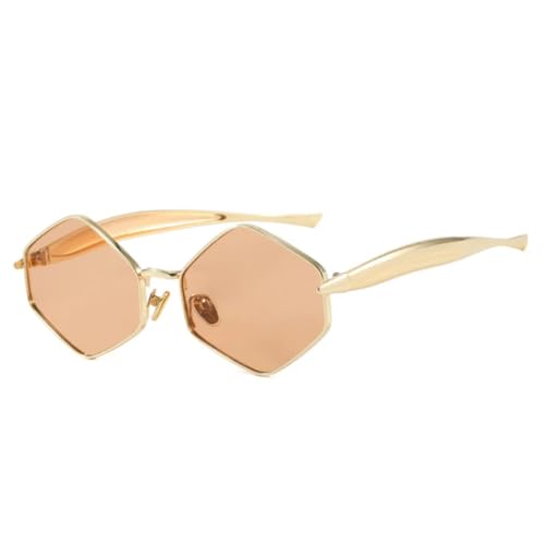 PPFVVTV Retro Unregelmäßiges Polygon Cat Eye Metall Damen Sonnenbrille Fashion Shades UV400 (Golden Light Tea) von PPFVVTV
