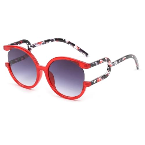 PPFVVTV Runde Retro-Sonnenbrille mit UV400-Farbverlauf im trendigen Punk-Stil für Damen und Herren (Rot-Grau) von PPFVVTV