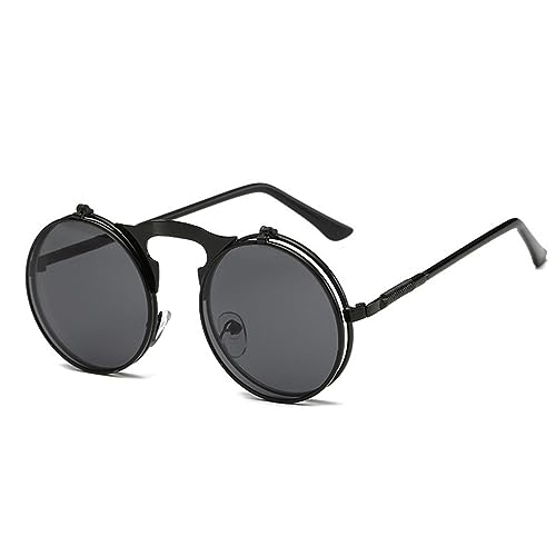 PPFVVTV Sonnenbrille Runde Steam Punk Metall Frauen Männer Retro Flap (3) von PPFVVTV
