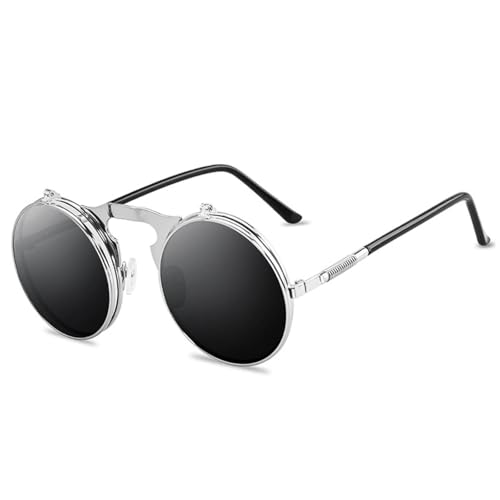 PPFVVTV Sonnenbrille Runde Steam Punk Metall Frauen Männer Retro Flap (4) von PPFVVTV