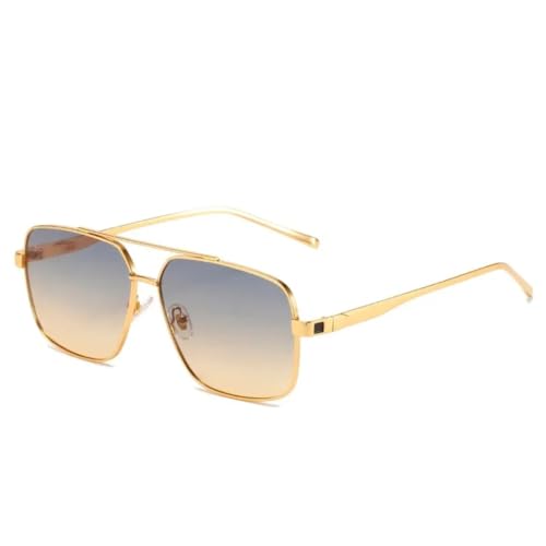 PPFVVTV Sonnenbrille mit Metallrahmen und Farbverlauf, Doppelrand, für Damen und Herren (Gold/Grün-Orange) von PPFVVTV