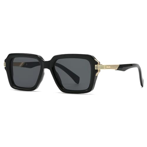 PPFVVTV Sonnenbrille zum Autofahren für Herren, Outdoor, lässig, Sonnenschutz, klassische Punk-Retro-Sonnenbrille, UV-beständig (C2 Schwarz-Gold) von PPFVVTV