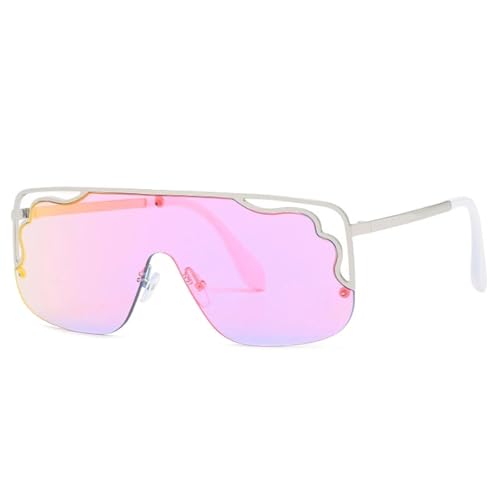 PPFVVTV Trend Einteilige Sonnenbrille Damen Herren Mode Metallrahmen Ausgehöhlte Outdoor Reisebrille UV400 (Silber Pink) von PPFVVTV