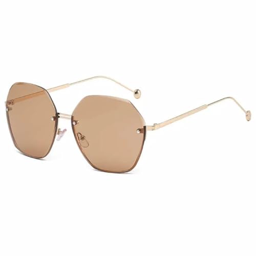 PPFVVTV Trendige rahmenlose polygonale Sonnenbrille, Retro, klassisch, luxuriös, für Autofahrer und Reisende, UV400 (Gold Tea) von PPFVVTV