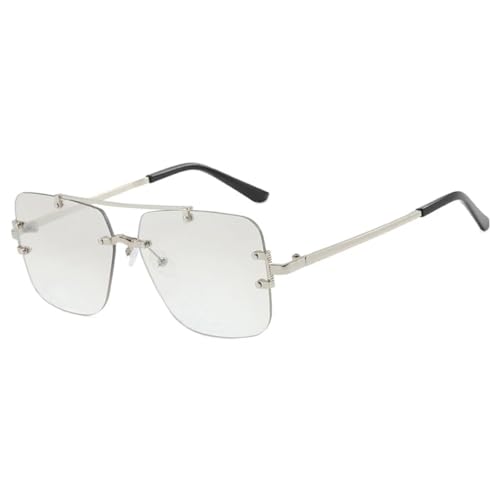 PPFVVTV Trendy Doppelsteg Übergroße Randlose Damen-Sonnenbrille Luxus Herren Outdoor Drive Travel UV400 (Silber Silber) von PPFVVTV