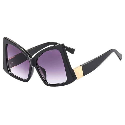 PPFVVTV Trendy Oversized Cat Eye Rahmen Damen Sonnenbrille Herren Reisebrille UV400 (Schwarz Grau) von PPFVVTV