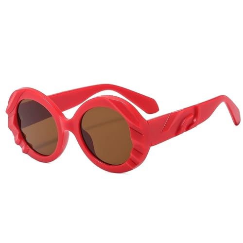 PPFVVTV Trendy Punk Oversized Rundrahmen Damen Sonnenbrille Herren Luxus Sommer Reisebrille UV400 (Rotbraun) von PPFVVTV