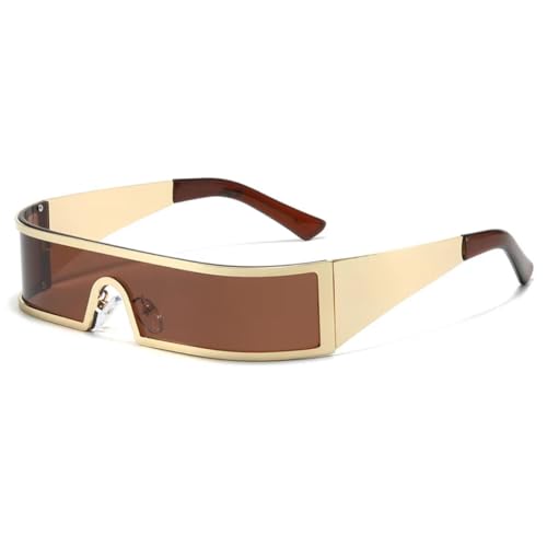 PPFVVTV Übergroße Sonnenbrille mit einteiliger Linse für Damen und Herren, modische Sonnenbrille für Damen, Outdoor-Schutzbrille, UV400-Schutz (Goldbraun) von PPFVVTV
