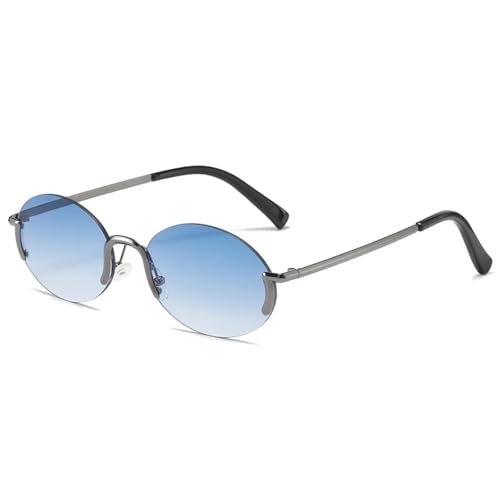 PPFVVTV Vintage Kleine Ovale Sonnenbrille Damen Herren Mode Hip Hop Shades Autofahren Reisebrille UV400 (Gun Gradient Blue) von PPFVVTV
