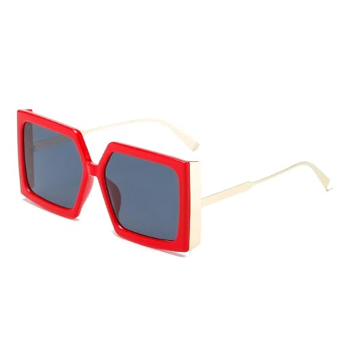 PPFVVTV Vintage Metall Sonnenbrille Damen Herren Mode Großer Rahmen Outdoor Autofahren Reise Shades UV400 (Rot Grau) von PPFVVTV