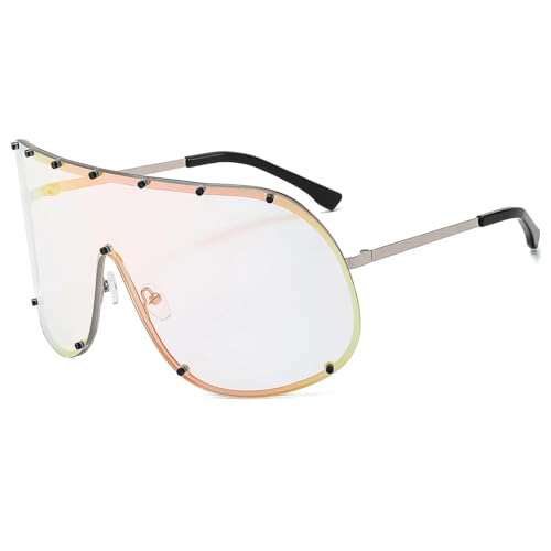 PPFVVTV Vintage One Piece Oversized Shield Sonnenbrille für Damen Fashion Alloy Rivet Gradient Large (rosa verspiegelt) von PPFVVTV