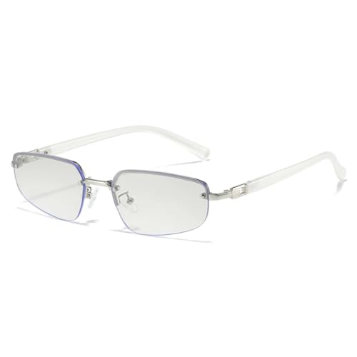 PPFVVTV Vintage Randlose Cat Eye Damen Sonnenbrille Mode Klare Ozeanlinse Brillen Shades UV400 Herren (Silber Hellgrau) von PPFVVTV