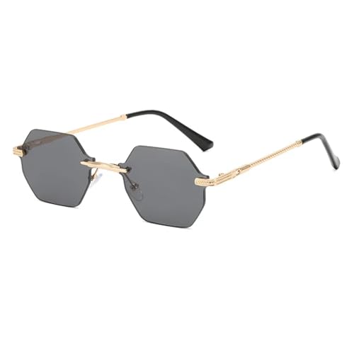 PPFVVTV Vintage Randlose Metall-Sonnenbrille Damen für Herren Luxus Punk Beliebte Hip Hop Brille UV400 (Gold-Schwarz) von PPFVVTV