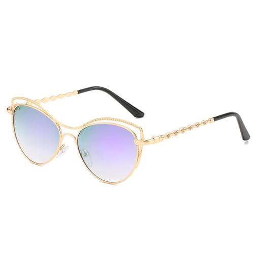 PPFVVTV Vintage-Sonnenbrille aus Metall mit Katzenaugen-Motiv für Damen und Herren, Luxus-Reise- und Straßenfotografie-Sonnenbrille, UV400 (Gold-Lila) von PPFVVTV