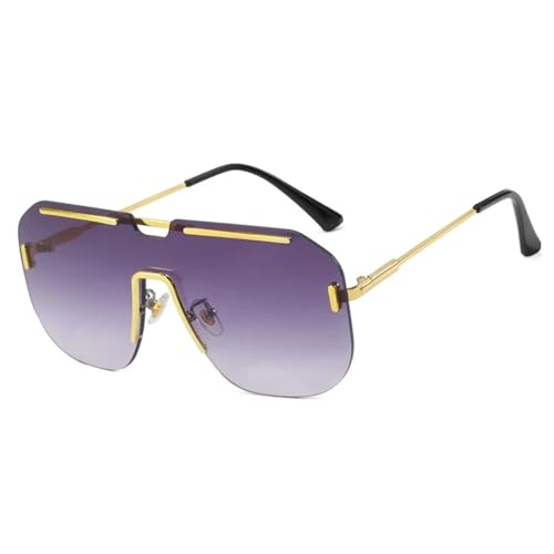 PPFVVTV Vintage Übergroße randlose Sonnenbrille mit Metallbeinen für Damen und Herren, für Reisen, Autofahren, Sportbrillen, UV400 (Gold, Farbverlauf, Grau) von PPFVVTV