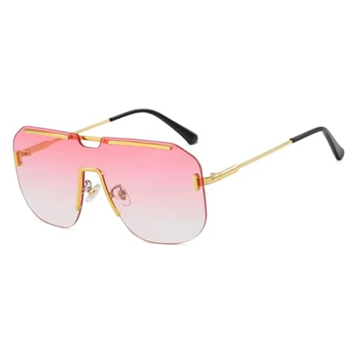 PPFVVTV Vintage Übergroße randlose Sonnenbrille mit Metallbeinen für Damen und Herren, für Reisen, Autofahren, Sportbrillen, UV400 (Gold, Farbverlauf, Pink) von PPFVVTV