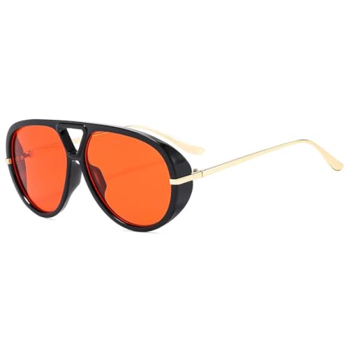 Retro Übergroße Ovale Leoparden-Sonnenbrille Mit Farbverlauf Für Damen Doppelstrahliger Punk-Stil Mode Luxus Großer Rahmen Herren UV400 (Schwarz Rot) von PPFVVTV