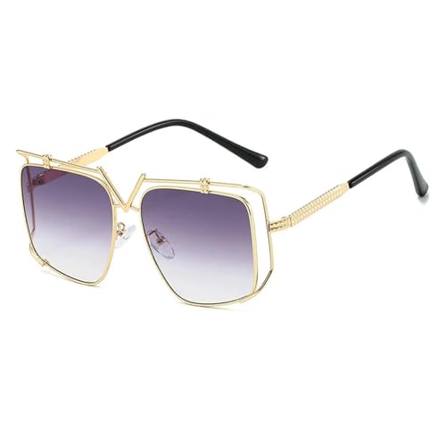 Sonnenbrille mit großem Rahmen aus Metall, Damen, Farbverlauf, Luxus, Vintage, Herren, beliebt, Punk, UV400 (Gold-Grau) von PPFVVTV