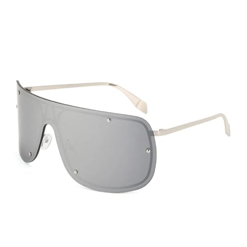 Übergroße einteilige Shield Fashion Luxus Damen Sonnenbrille Perfekt zum Radfahren Punk Rivet Big Frame Herrenbrille UV400 (Silber) von PPFVVTV