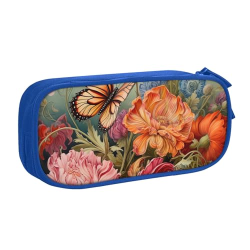 Federmäppchen mit Blumen- und Schmetterlings-Aufdruck, Aufbewahrung, Kosmetik, Kunstwerkzeug, Zubehör, Studenten, Lehrer, vielseitig einsetzbar, blau, Einheitsgröße, Schulranzen-Set Federmäppchen mit Blumen- und Schmetterlings-Aufdruck, Aufbewahrung, Kosmetik, Kunstwerkzeug, Zubehör, Studenten, Lehrer, vielseitig einsetzbar, blau, Einheitsgröße, Schulranzen-Set von PPHGUT