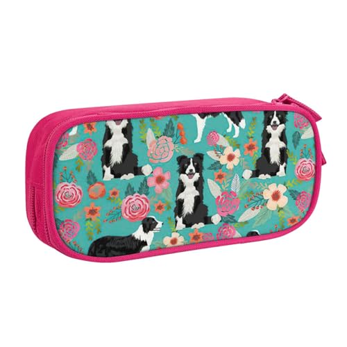 Federmäppchen mit Border Collie-Blumenmuster, Aufbewahrung, Kosmetik, Kunstwerkzeug, Zubehör, Studenten, Lehrer, vielseitig einsetzbar, rose, Einheitsgröße, Schulranzen-Set von PPHGUT