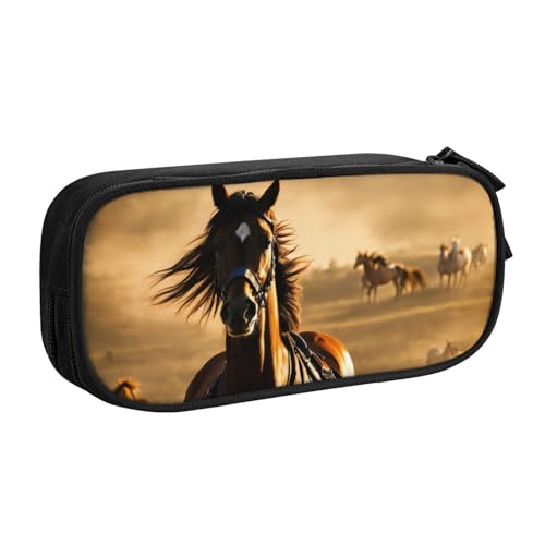 Federmäppchen mit Pferdestreifenmuster, Aufbewahrung, Kosmetik, Kunstwerkzeug, Zubehör, Studenten, Lehrer, vielseitig einsetzbar, Schwarz , Einheitsgröße, Schulranzen-Set von PPHGUT