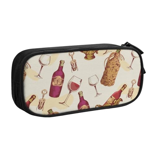 Federmäppchen mit Rotwein-Aufdruck, Aufbewahrung, Kosmetik, Kunstwerkzeug, Zubehör, Studenten, Lehrer, vielseitig einsetzbar, Schwarz , Einheitsgröße, Schulranzen-Set von PPHGUT