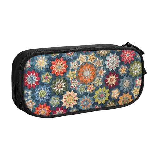 Federmäppchen mit böhmischem Blumendruck, Aufbewahrung, Kosmetik, Kunstwerkzeug, Zubehör, Studenten, Lehrer, vielseitig einsetzbar, Schwarz , Einheitsgröße, Schulranzen-Set von PPHGUT