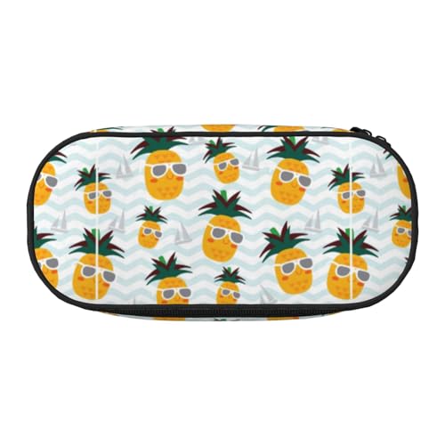 Federmäppchen mit niedlichem Ananas-Druck, praktisches Federmäppchen mit hoher Kapazität, tragbare Make-up-Tasche, Studenten, Teenager, Erwachsene, Schwarz , Einheitsgröße, Taschen-Organizer von PPHGUT