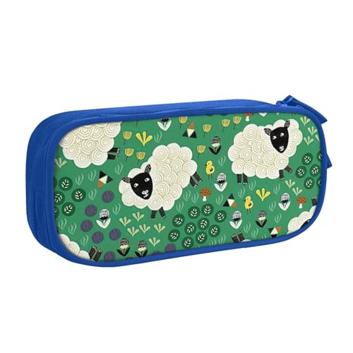 Federmäppchen mit niedlichem Cartoon-Schaf-Druck, Aufbewahrung, Kosmetik, Kunstwerkzeug, Zubehör, Studenten, Lehrer, vielseitig einsetzbar, blau, Einheitsgröße, Schulranzen-Set von PPHGUT