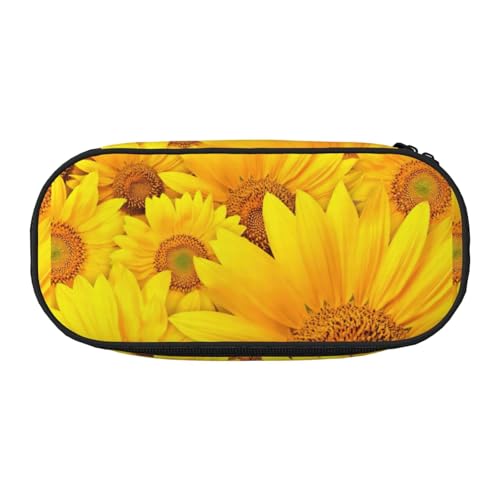 Federmäppchen mit vielen Sonnenblumen-Aufdrucken, praktisches Federmäppchen mit hoher Kapazität, tragbare Make-up-Tasche, Studenten, Teenager, Erwachsene, Schwarz , Einheitsgröße, Taschen-Organizer von PPHGUT
