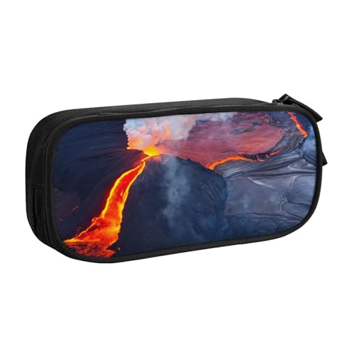 Kilauea Federmäppchen mit Vulkan-Motiv, zur Aufbewahrung von Kosmetika, Kunstwerkzeugen, Studenten, Lehrer, vielseitig einsetzbar, Schwarz , Einheitsgröße, Schulranzen-Set von PPHGUT