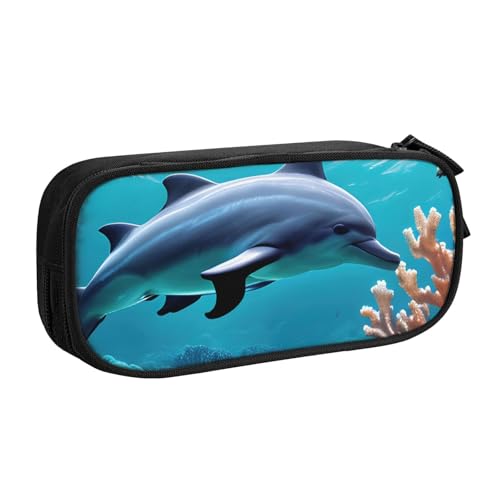 Schöne Unterwasserwelt Delfine Korallendruck Federmäppchen Aufbewahrung Kosmetik Kunst Werkzeuge Zubehör Studenten Lehrer vielseitig einsetzbar, Schwarz , Einheitsgröße, Schulranzen-Set von PPHGUT