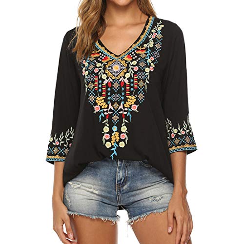 Damen Boho Bestickte Oberteile 3/4 Ärmel Böhmische Lose Tunika Blusen Boho Tunika Hippie Kleid Gestickt Blumen Strandkleid Sommerkleid V-Ausschnitt Blumenkleid Loose T-Shirt Kleid Floral Minikleid Damen Boho Bestickte Oberteile 3/4 Ärmel Böhmische Lose Tunika Blusen Boho Tunika Hippie Kleid Gestickt Blumen Strandkleid Sommerkleid V-Ausschnitt Blumenkleid Loose T-Shirt Kleid Floral Minikleid von PPPPA