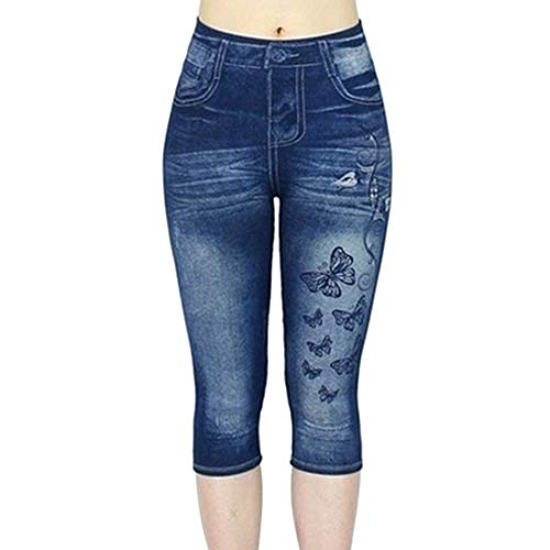 Damen Leggings Denim Print Butterfly Jeggings Damen Stretch Damen Skinny Fit Jeans Stretch High Waisted Denim Jeggings mit Taschen Jeanshose Damen Skinny Hellblaue Jeans High Waisted Pants von PPPPA