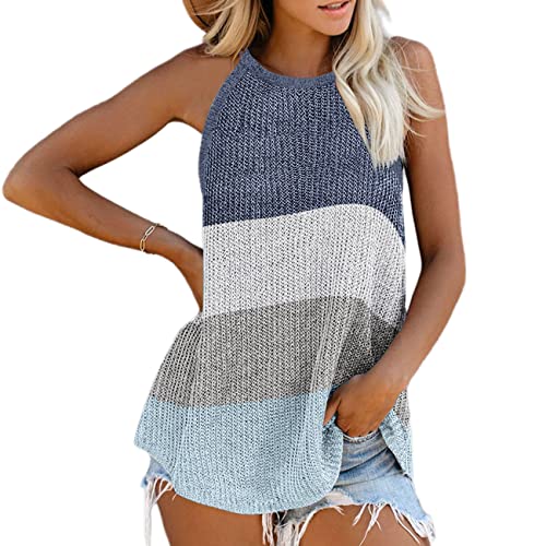 Damen-Strick-Mode-Spaghetti-Träger-Tanktops Junioren Riemchen-Cami Strand-Damen-Sommer-Sleeveless Riemchen-Strick-Cami-Lose-Shirt Damen-gestreifte Strick-Tanktops Lässige ärmellose Cami-Blusen-Shirts von PPPPA