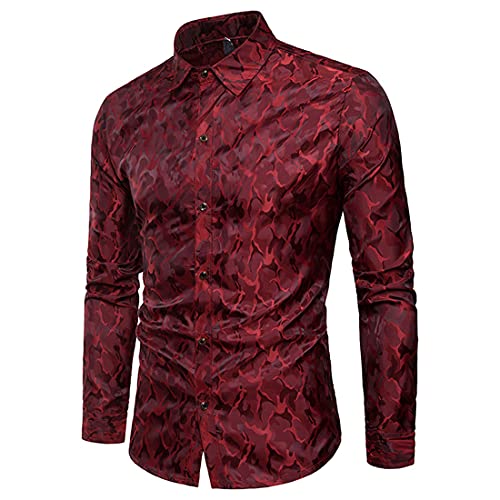 Herren Durchsteckbluse Langarm Button-Down-Hemden Helles Nachtclub-Tarnhemd für Herren Langarm-Revershemd Lässiges, schmales Revershemd, Herrenmode Farbe Persönlichkeit Langarm-Top T-Shirt von PPPPA