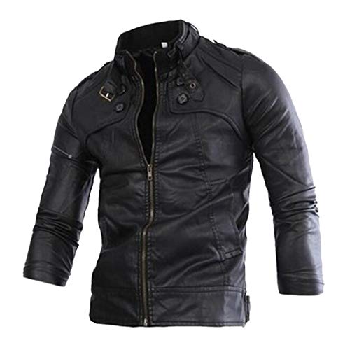 Herren Kunstleder Bomberjacke Kapuze Biker Windbreaker Mantel Herren Retro Style Reißverschluss Bikerjacke Echtes Leder Weiche Casual Herren Kunstleder Biker Bomber Jacke Mantel Full Zip Fashion von PPPPA